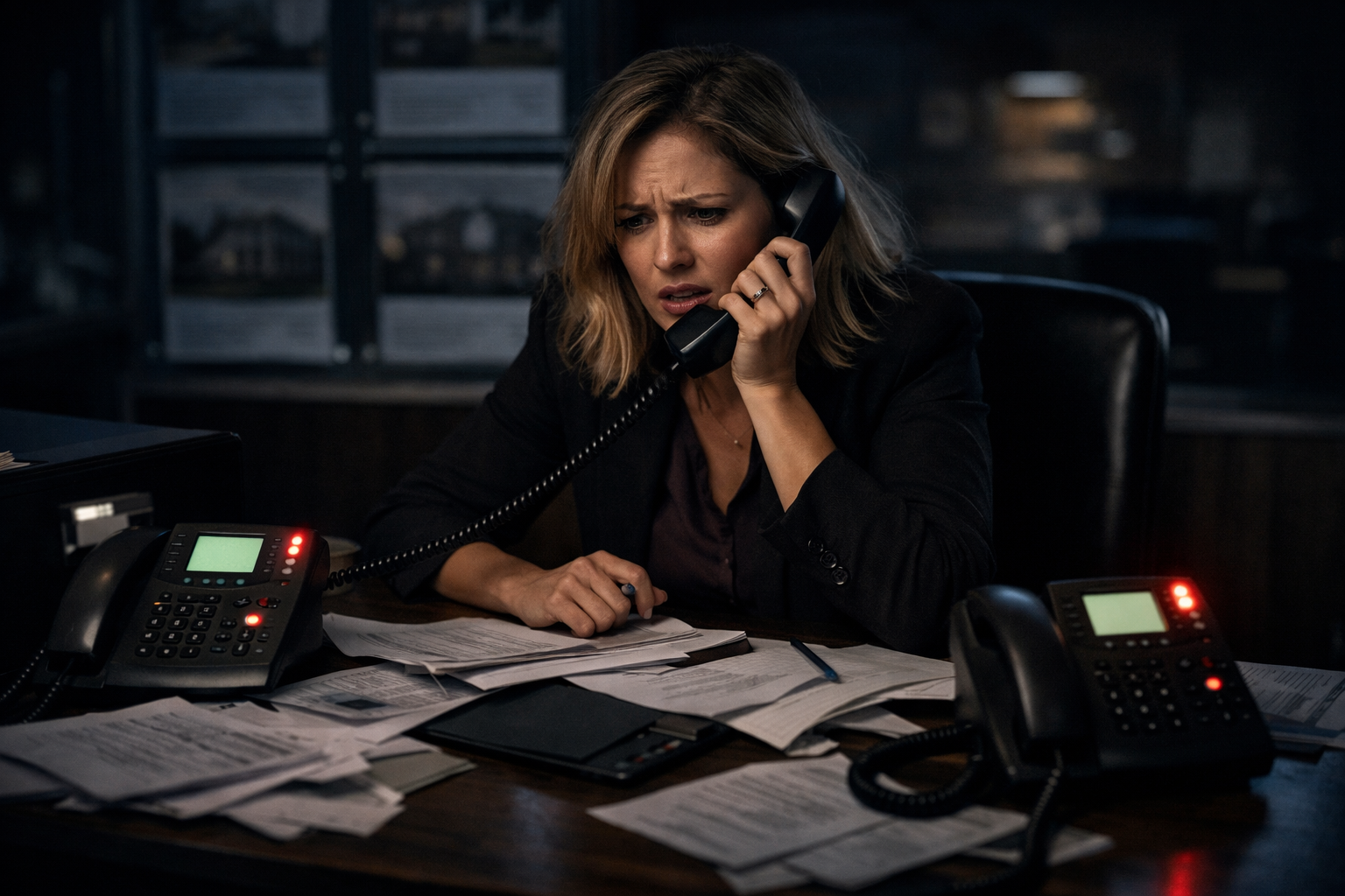 Overwhelmed receptionist with multiple calls